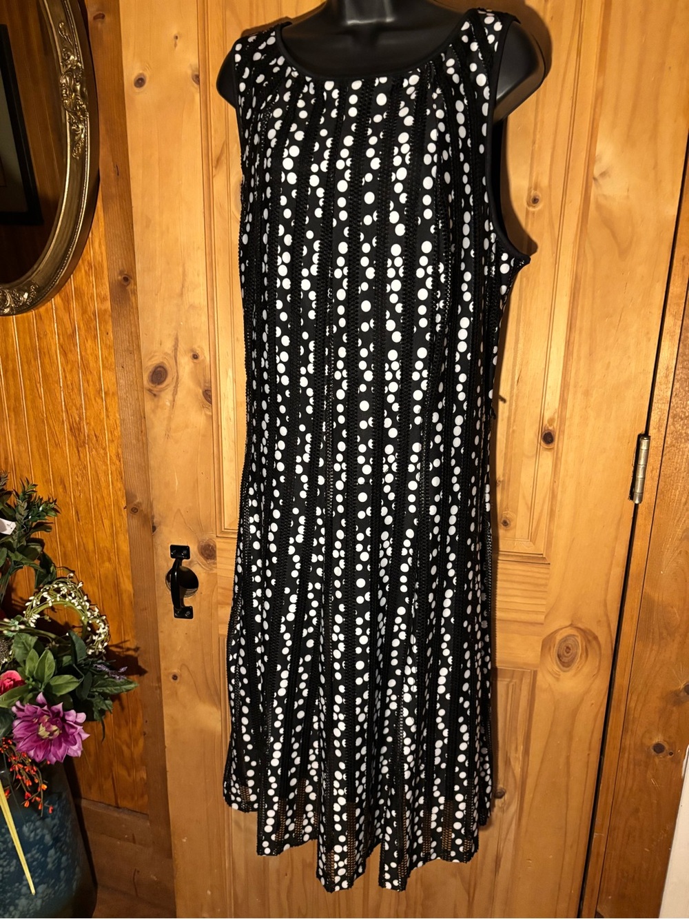 Black and White Polka Dot Midi Dress - Sleeveless